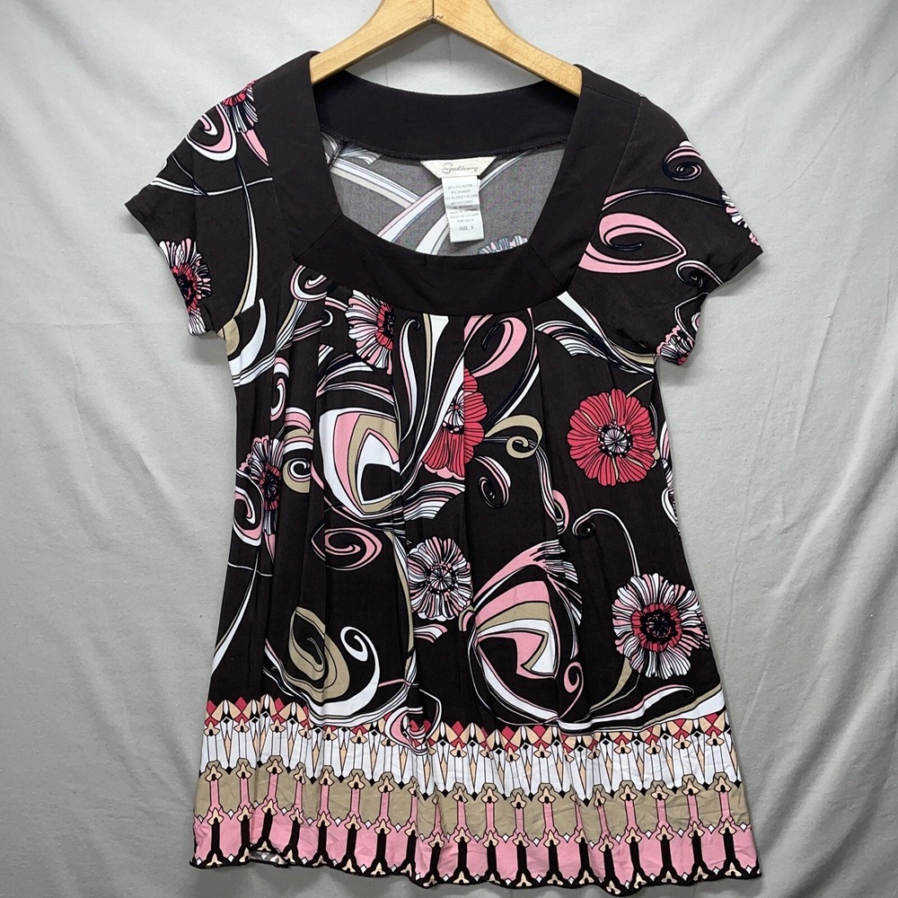 Speechless Women's Size Small Floral Dress Short Sleeve - Brown Pink